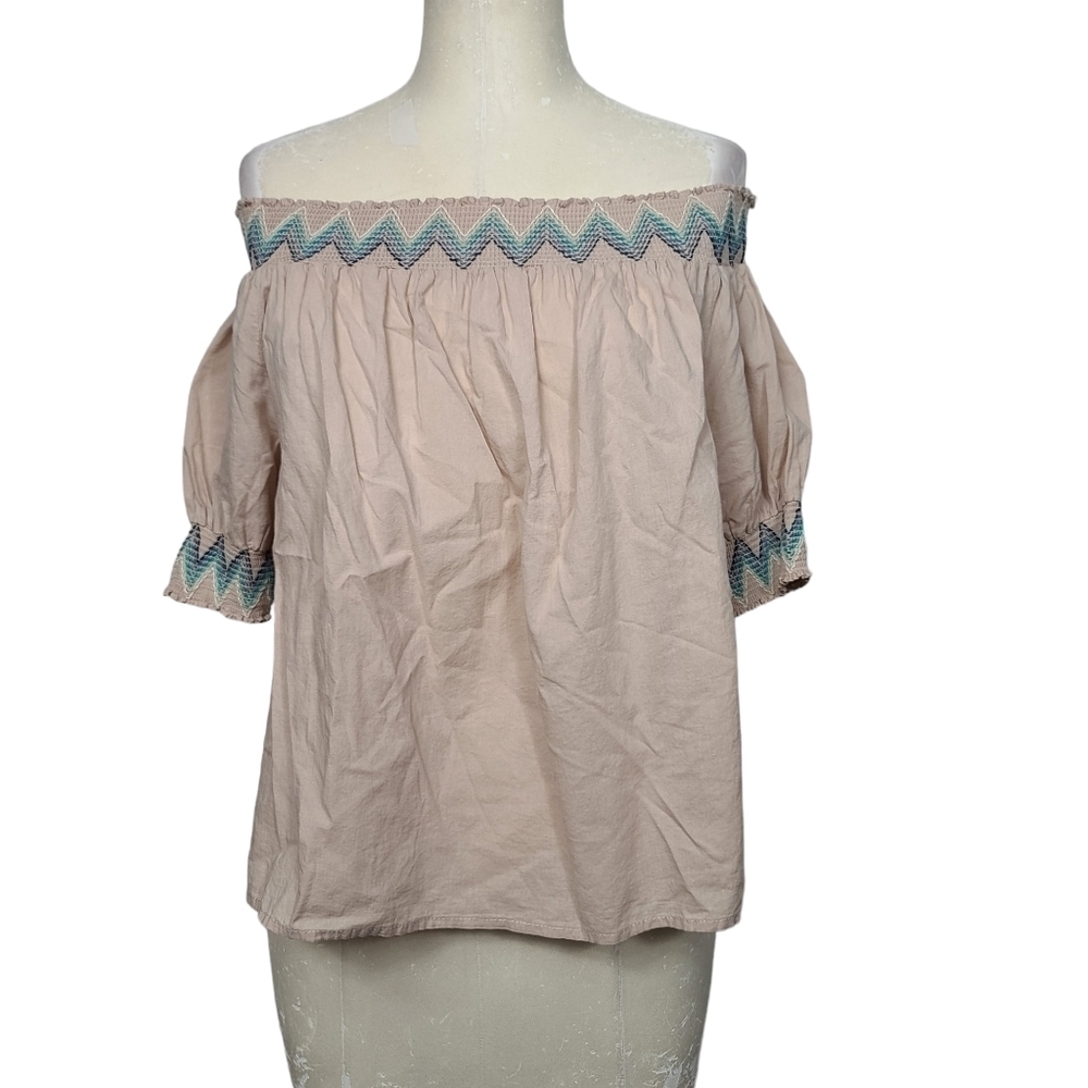 Listicle Off The Shoulder Smocked Short Sleeve Blouse S